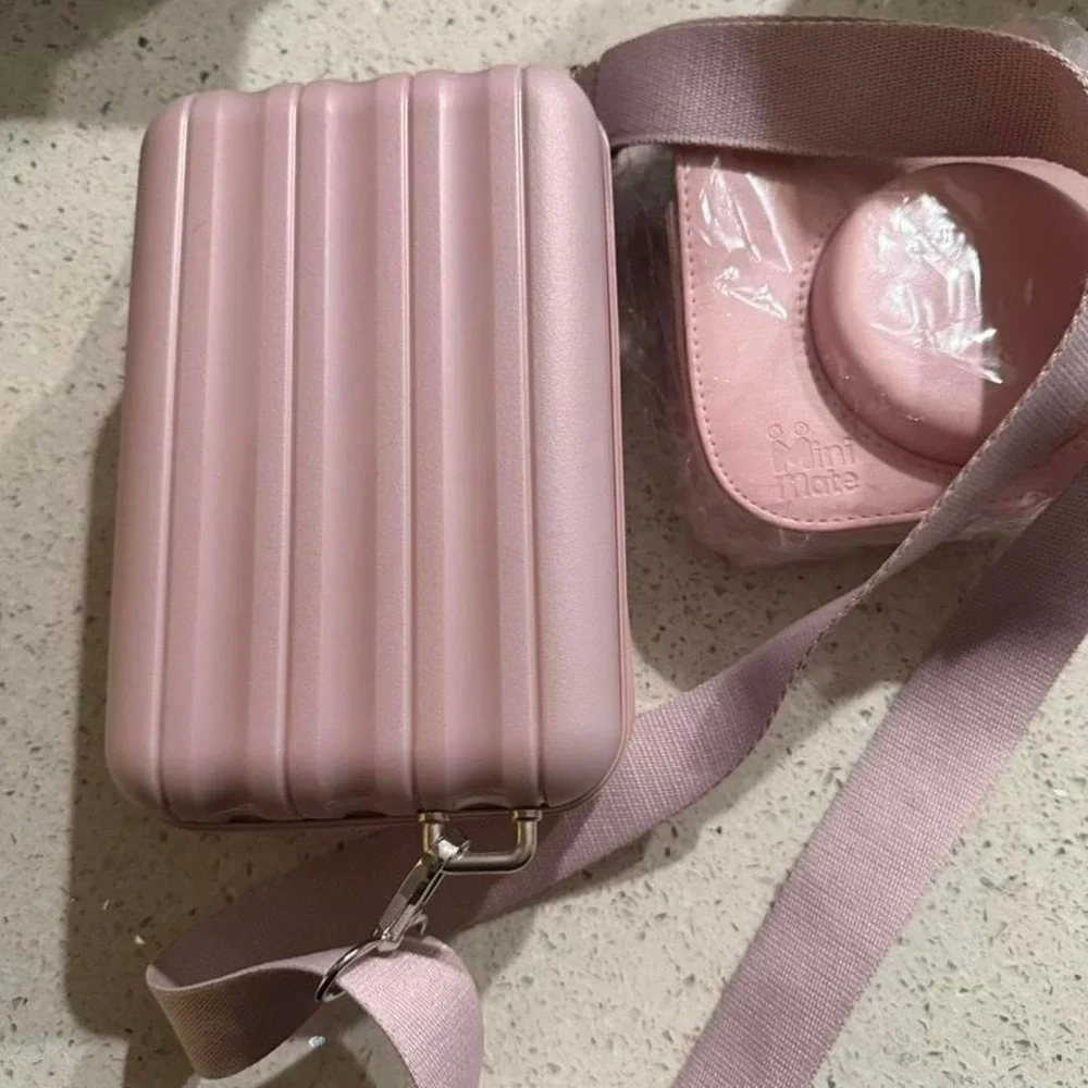 Pink Instax Mini 9 camera with‎ 2 case and strap no battery cover